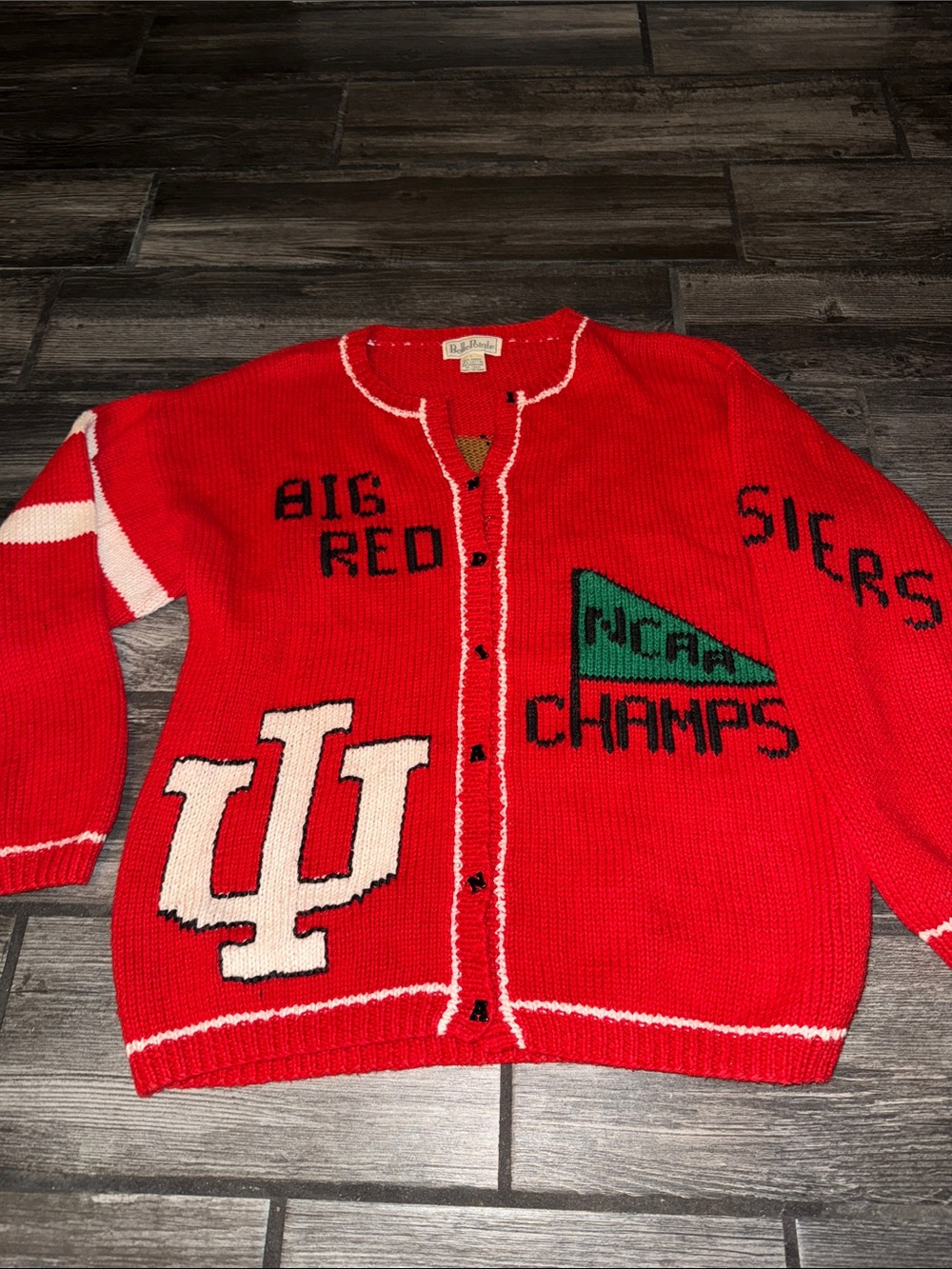 Red Collegiate Knit Cardigan Sweater - Vintage IU Style Bobby knight ncaa champs